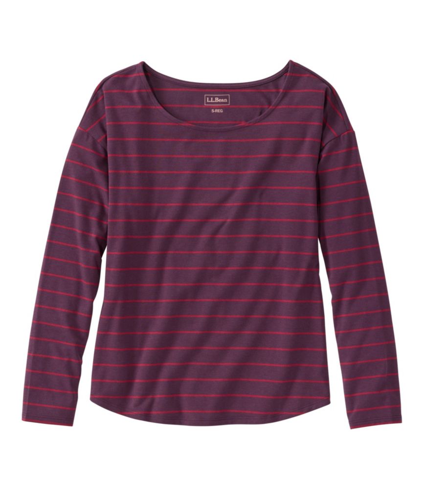 Women's Soft Stretch Supima-Blend Tee, Long Dolman-Sleeve Jewelneck Stripe