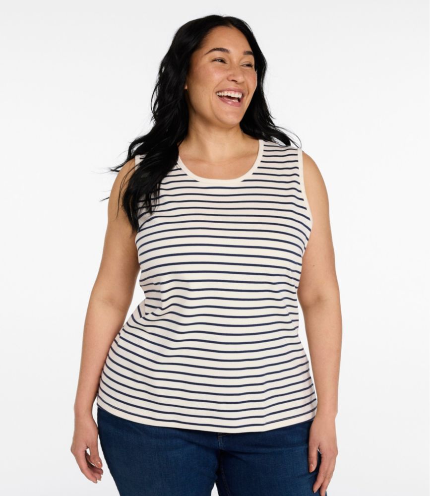Women's Pima Cotton Tee, Shell Stripe, Cream/Raven Blue, small image number 2