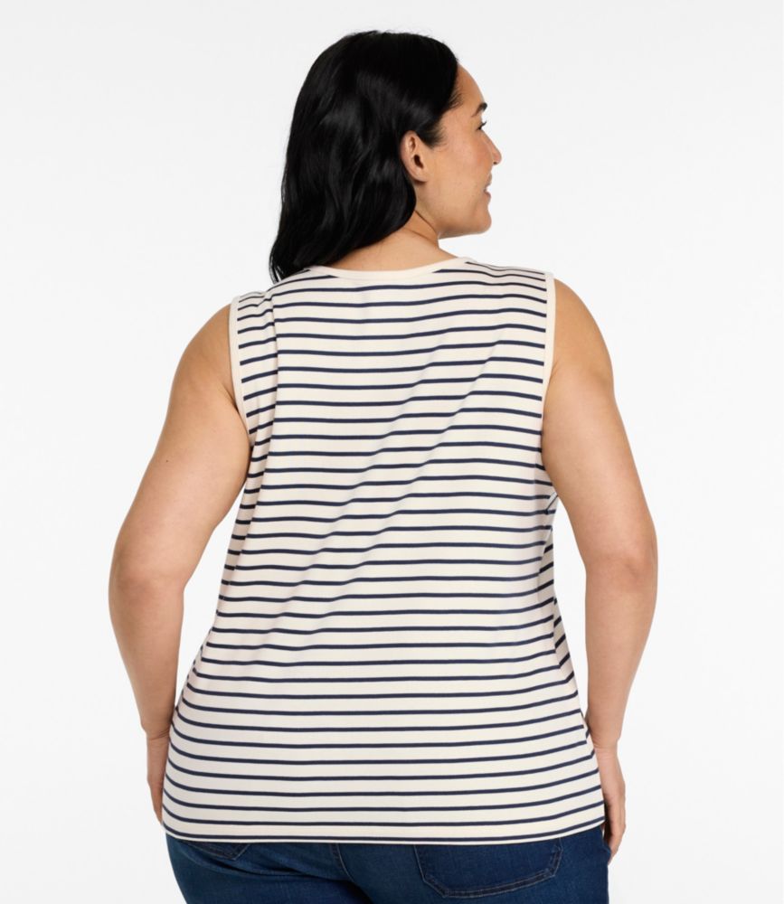 Women's Pima Cotton Tee, Shell Stripe, Cream/Raven Blue, small image number 3