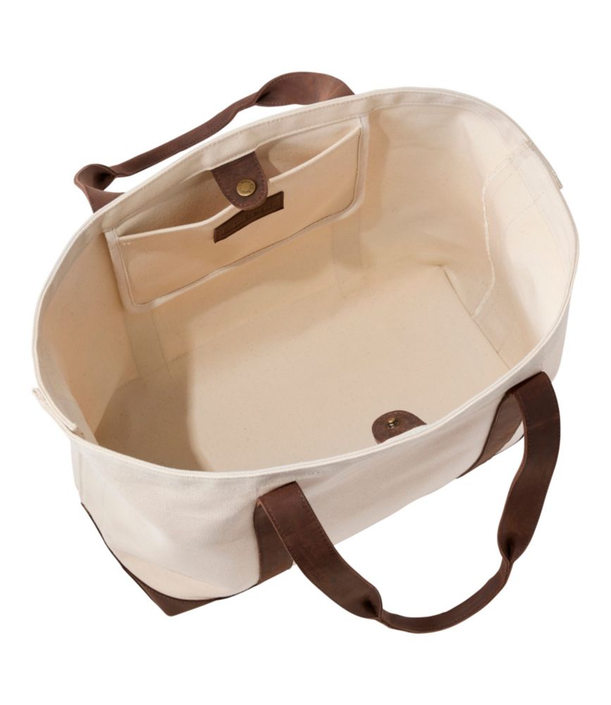 Leather-Trim Canvas Tote, Natural/Brown Leather, small image number 3