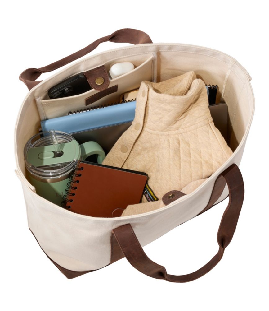 Leather-Trim Canvas Tote