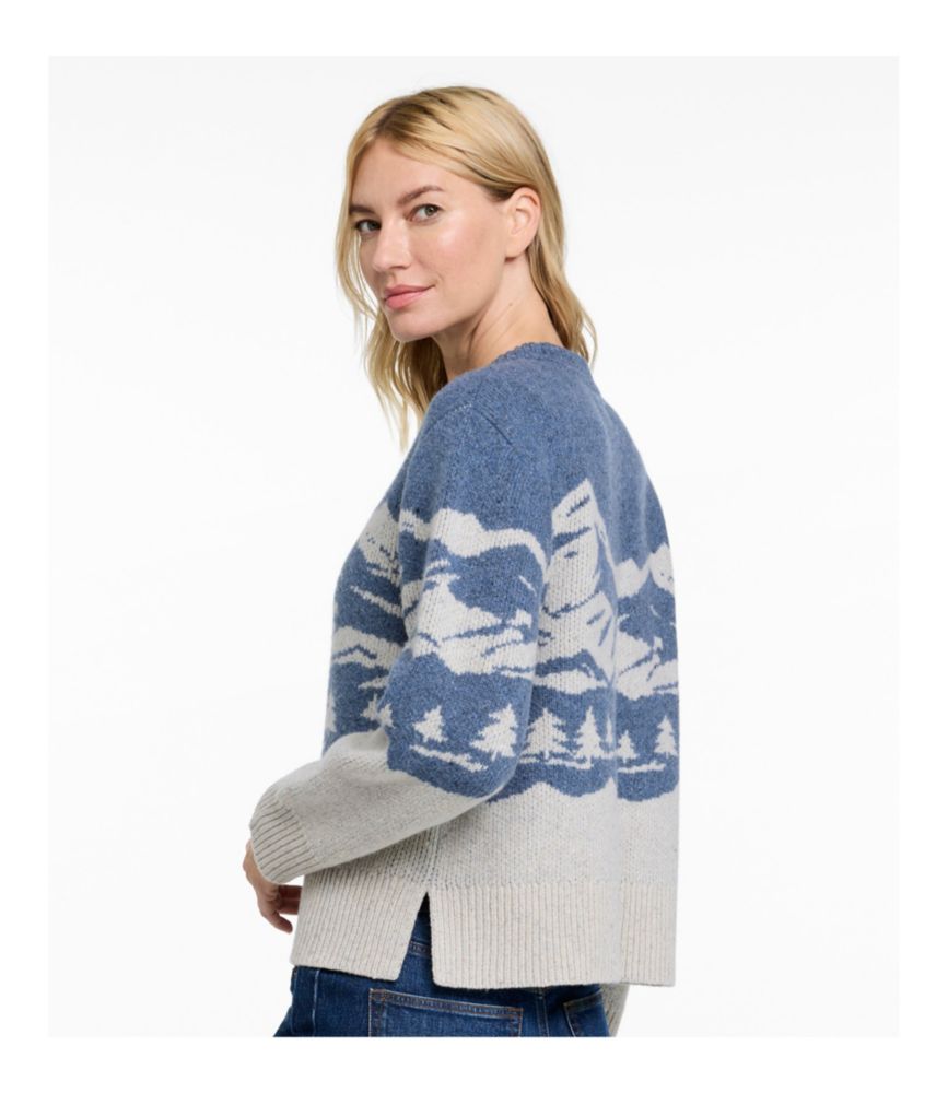 Women's Signature Wool-Blend Fisherman Sweater, Crewneck Novelty, Winter Landscape Scenic, small image number 3