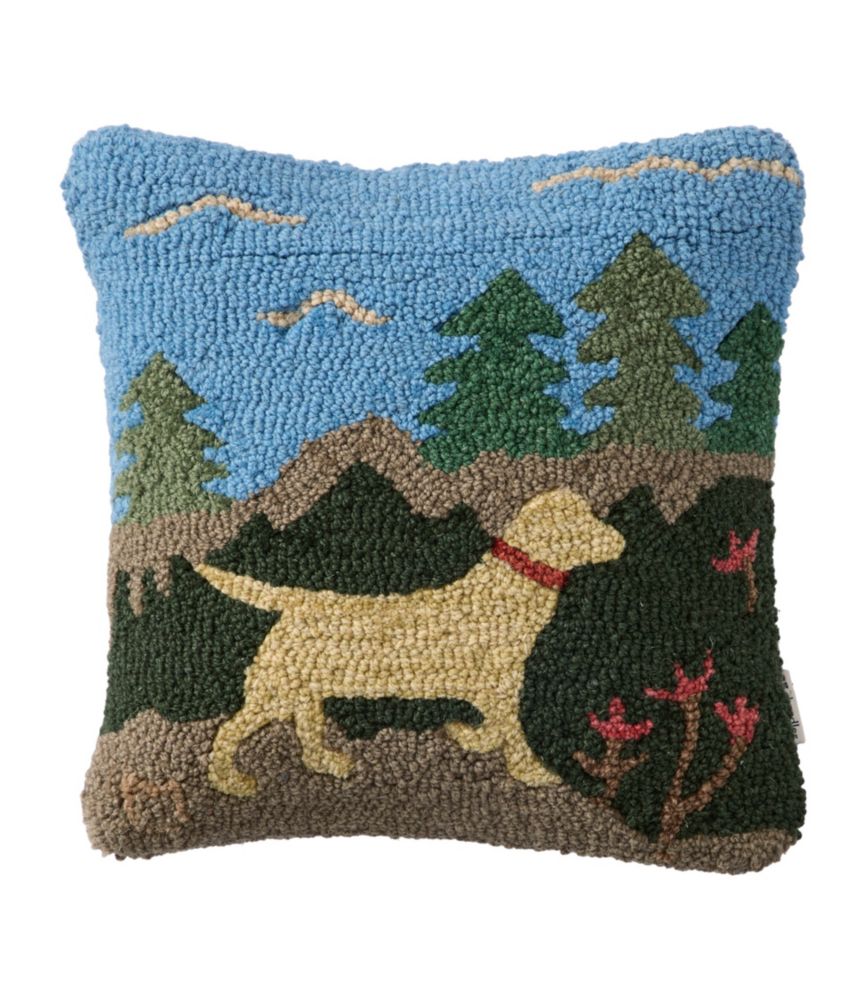 Wool Hooked Throw Pillow, Trail & Tail Yellow Dog, 14" x 14"