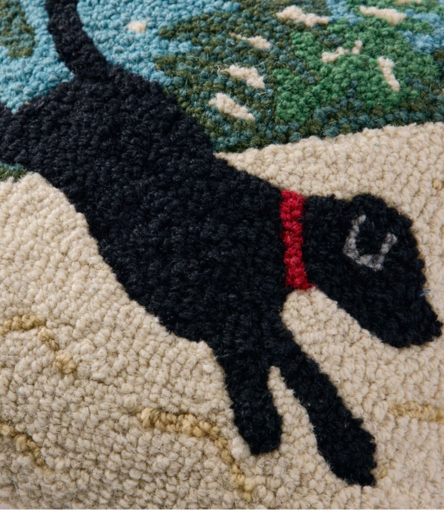 Wool Hooked Throw Pillow, Snow Day Black Dog, 14" x 14"