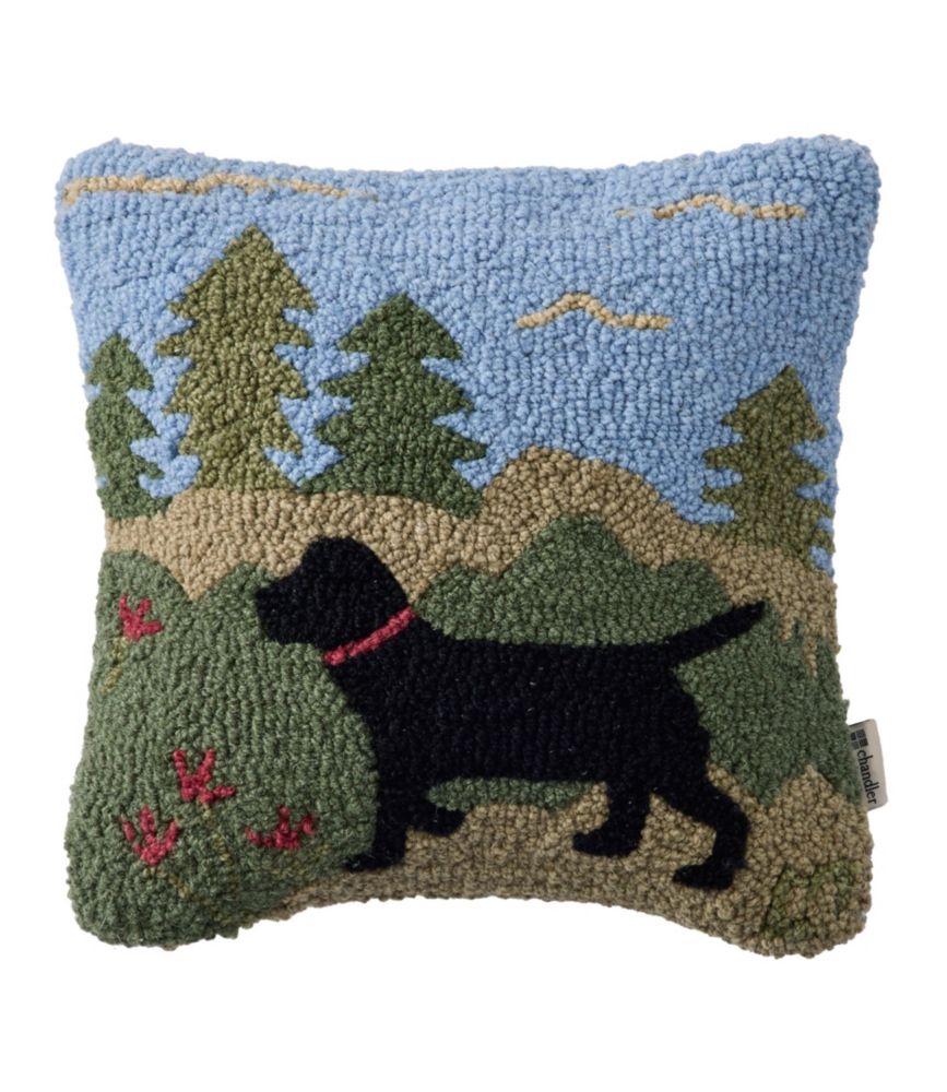 Wool Hooked Throw Pillow, Trail & Tail Black Dog, 14" x 14"