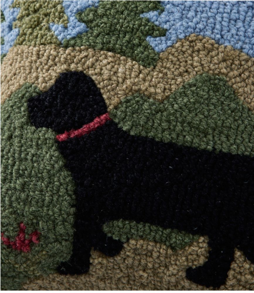 Wool Hooked Throw Pillow, Trail & Tail Black Dog, 14" x 14"