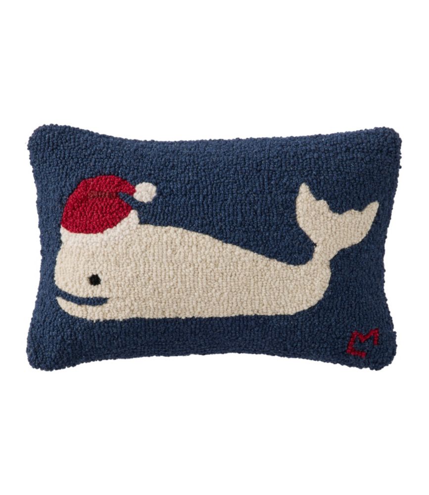 Wool Hooked Throw Pillow, Holiday Whale, 12" x 18"