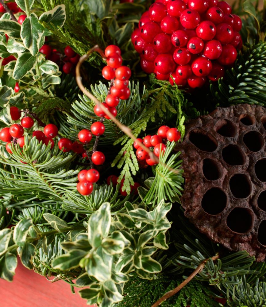 Fresh Winter Foliage Centerpiece, Square