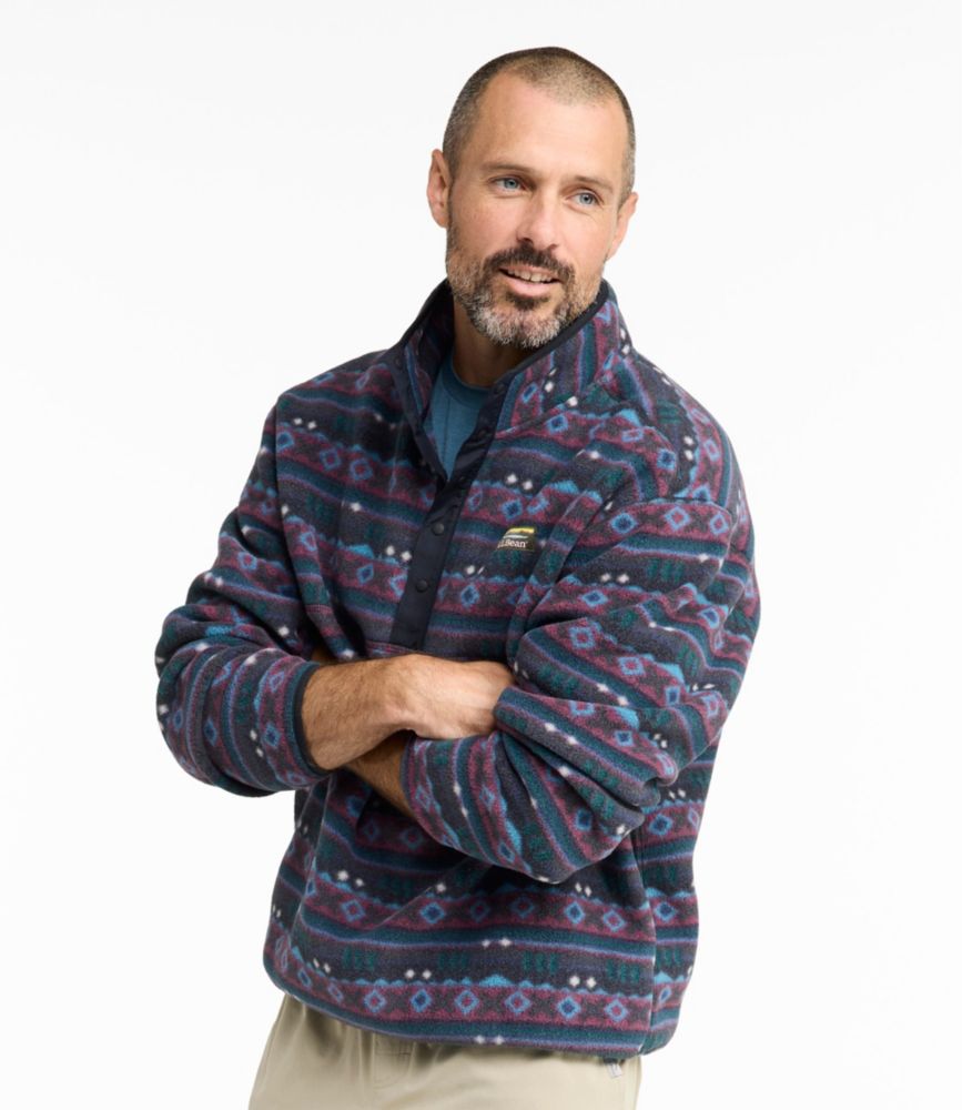 L.L.Bean Men's Mountain Classic Print Fleece Pullover With Snap Front