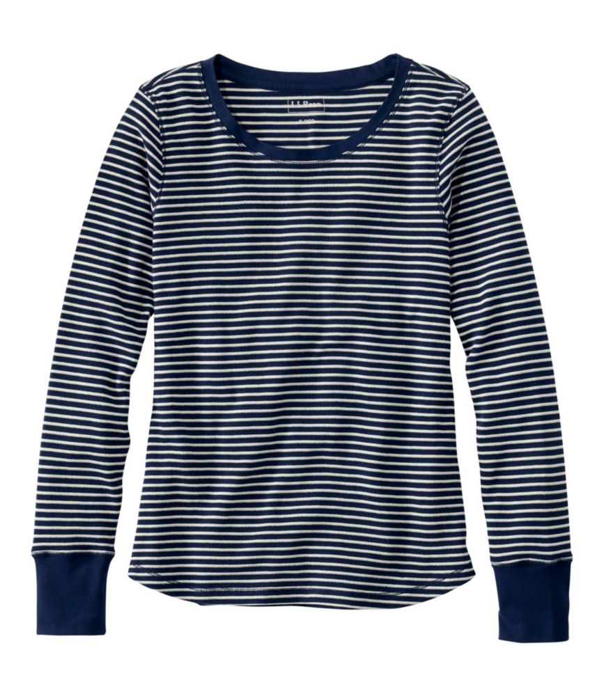 Women's Waffle-Knit Top, Long-Sleeve Jewelneck Stripe
