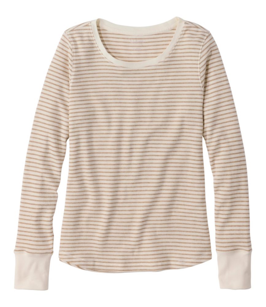Women's Waffle-Knit Top, Long-Sleeve Jewelneck Stripe