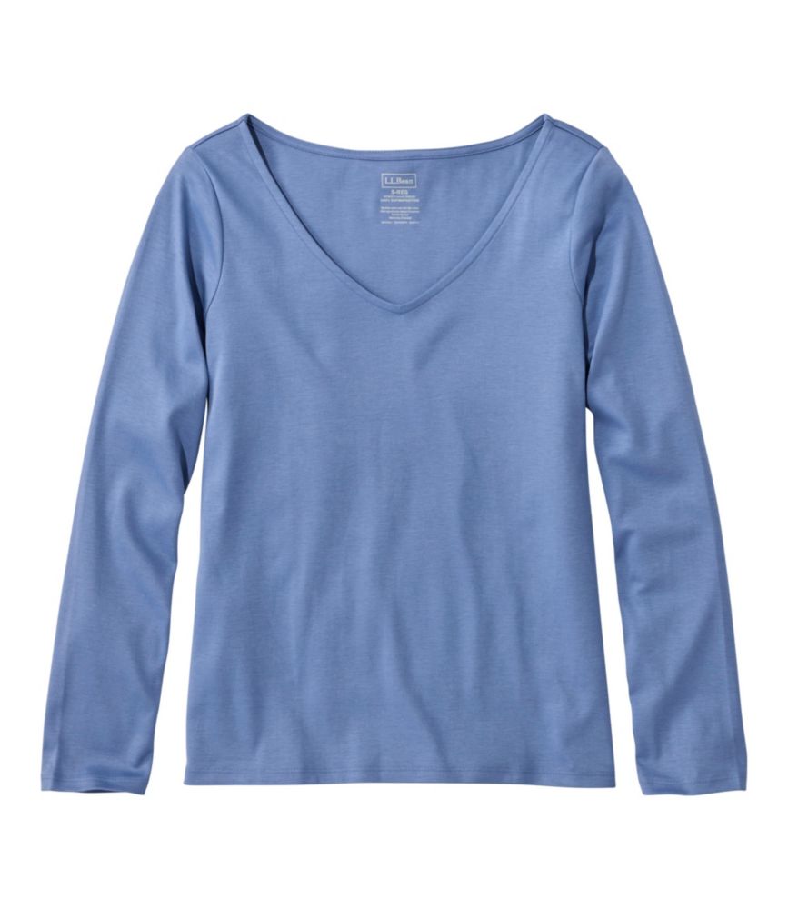 Women's Pima Cotton Tee, Long-Sleeve Open V-Neck