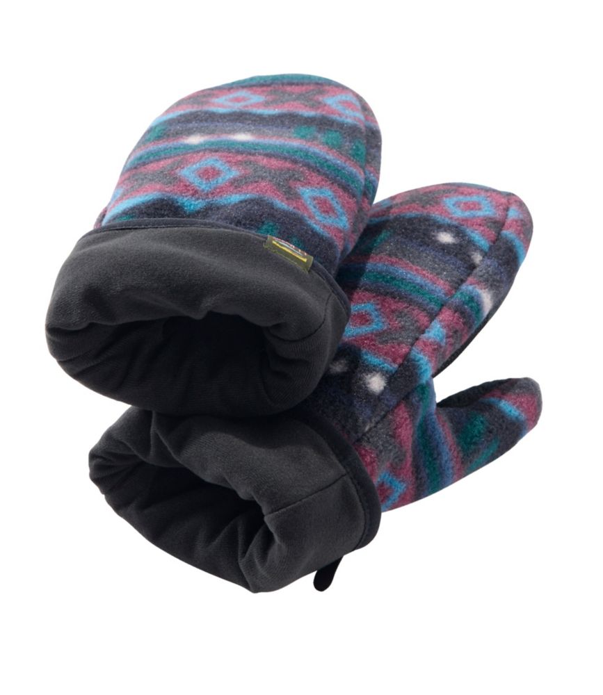 Adults' L.L.Bean Mountain Classic Fleece Mittens, Print, Teal Frost Woodblock, small image number 3