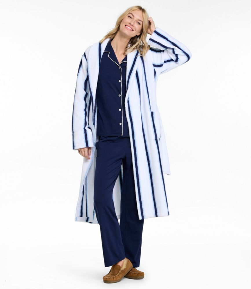 Women's Soft Plush Terry Robe, Stripe, White/Slate Blue Stripe, small image number 4