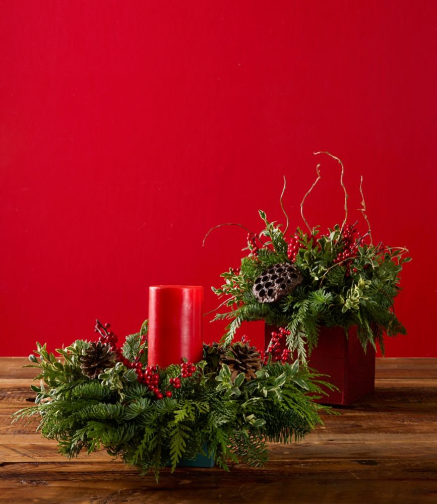 Fresh Winter Foliage Centerpiece, Pillar